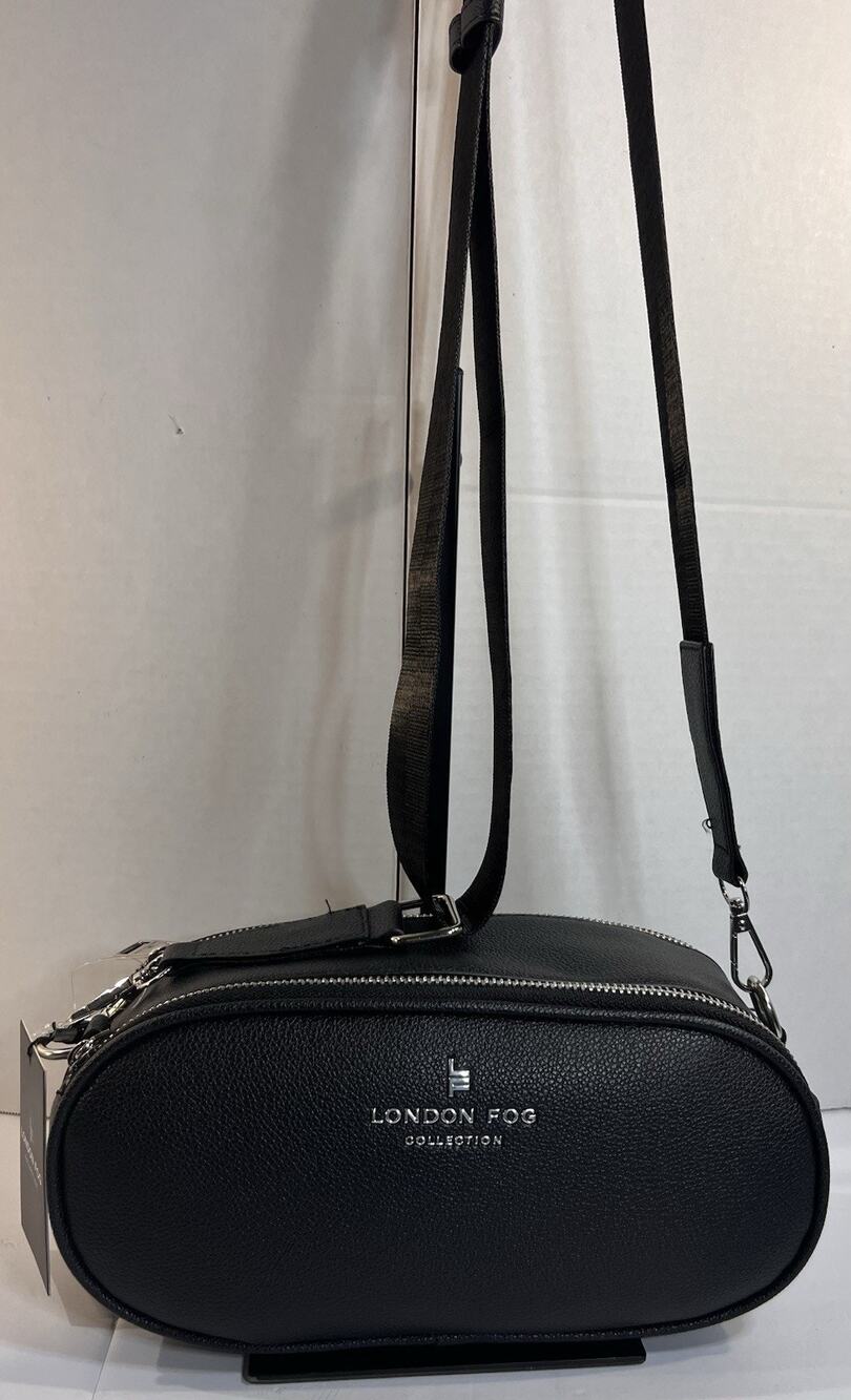 London Fog Josie Black Double Zip Camera Crossbody Bag NWT